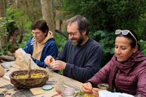 Groupe en train de préparer le repas après cueillette sauvage à Ossès